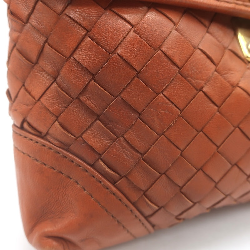 Vintage Bottega Veneta Intrecciato Top Handle Turn Lock Bag Brown Crossbody