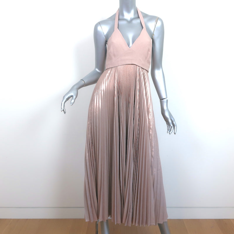 A.L.C. Pleated Metallic Halter Maxi Dress Zelda Pink Crepe Size 4 Celebrity Owned A.L.C. Pleated Metallic Halter Maxi Dress Zelda Pink Crepe Size 4 Celebrity Owned