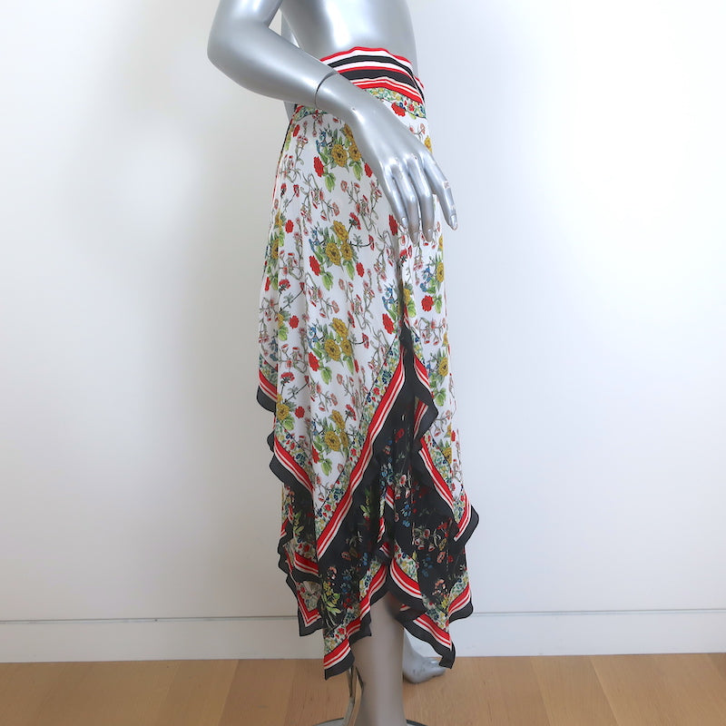 Alice + Olivia Maura Tiered Handkerchief Hem Scarf Print Midi Skirt Size 4