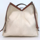 Loewe Cushion Tote Brown Leather-Trimmed Ecru Canvas Large Shoulder Bag
