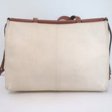 Loewe Cushion Tote Brown Leather-Trimmed Ecru Canvas Large Shoulder Bag