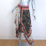 Alice + Olivia Maura Tiered Handkerchief Hem Scarf Print Midi Skirt Size 4