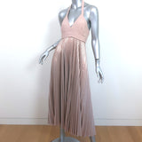 A.L.C. Pleated Metallic Halter Maxi Dress Zelda Pink Crepe Size 4