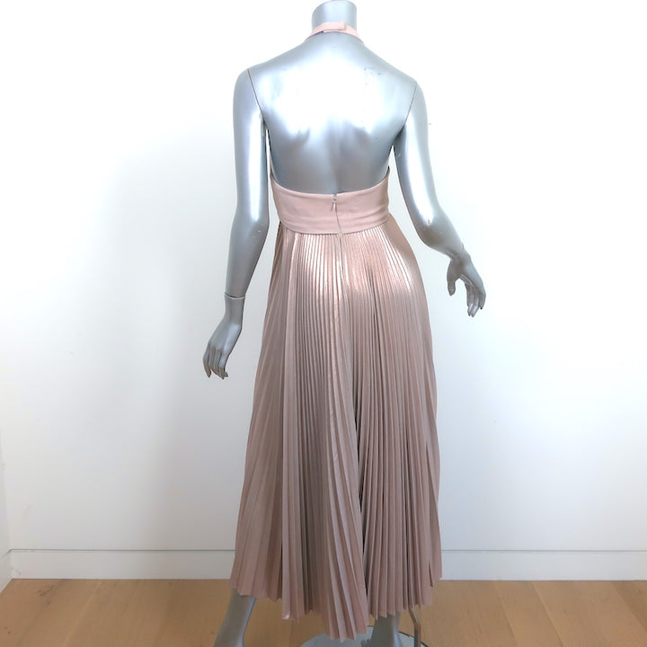 A.L.C. Pleated Metallic Halter Maxi Dress Zelda Pink Crepe Size 4