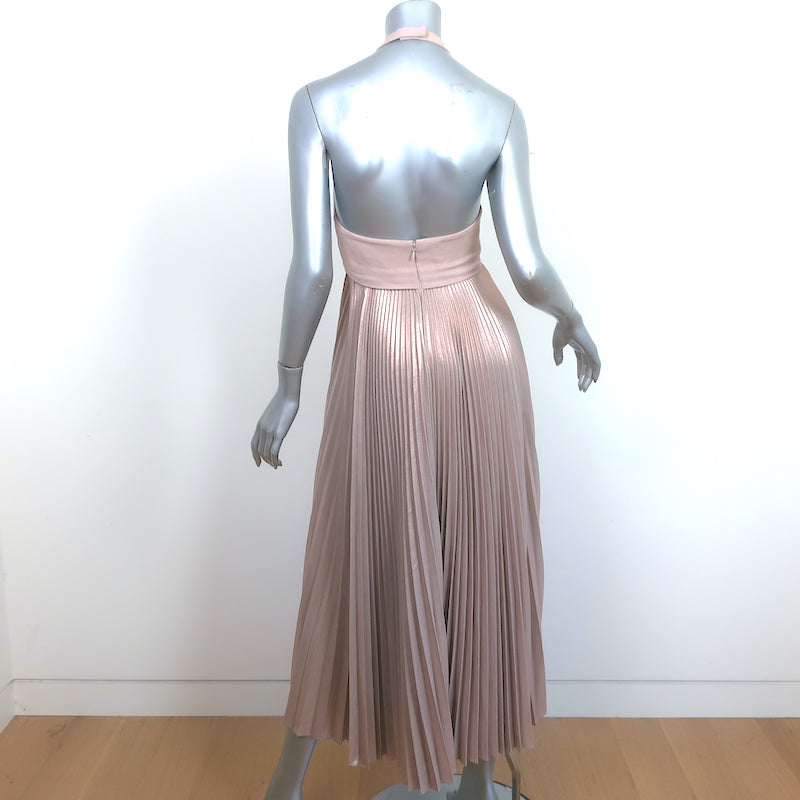 A.L.C. Pleated Metallic Halter Maxi Dress Zelda Pink Crepe Size 4 Celebrity Owned A.L.C. Pleated Metallic Halter Maxi Dress Zelda Pink Crepe Size 4 Celebrity Owned