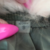 SAM. Jenny Raccoon Fur-Collar Bomber Jacket Olive Size Small