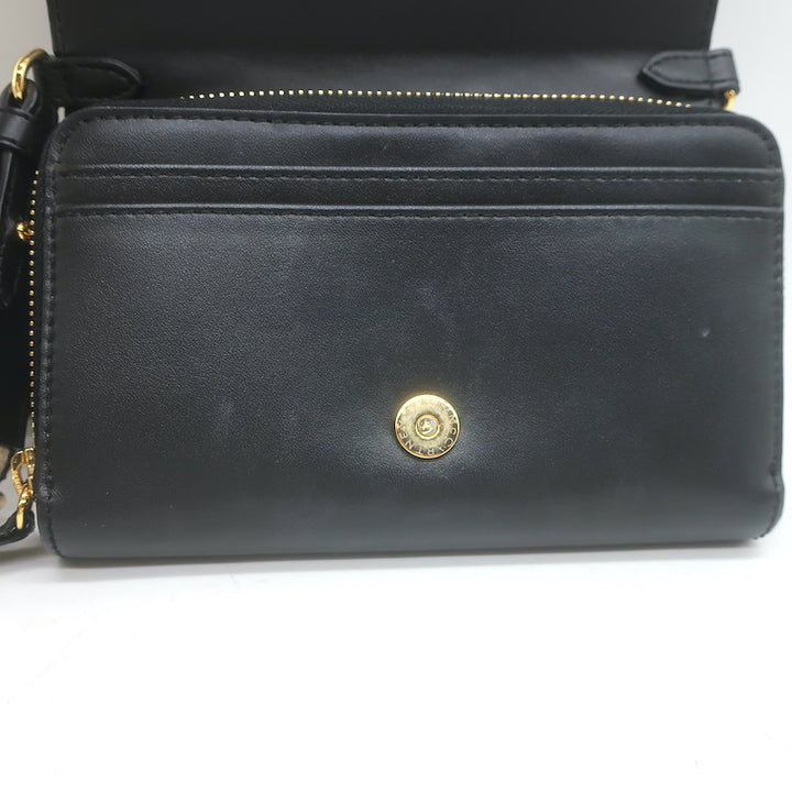 Stella McCartney Perforated Logo Mini Crossbody Bag Black Faux Leather Wallet
