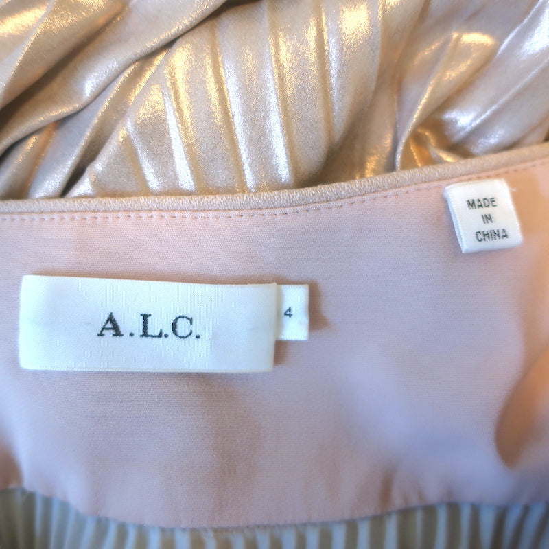 A.L.C. Pleated Metallic Halter Maxi Dress Zelda Pink Crepe Size 4
