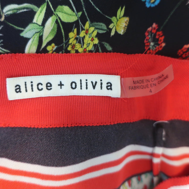 Alice + Olivia Maura Tiered Handkerchief Hem Scarf Print Midi Skirt Size 4