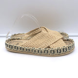 Fendi FF Reflections raffia crisscross slide sandals in natural beige, authentic pre-owned, gently worn, women's size 38