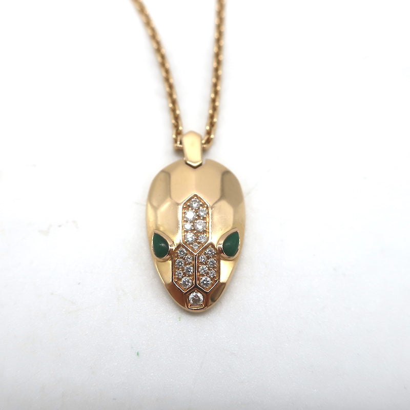 Bvlgari Serpenti Diamond and Malachite Necklace 18k Rose Gold