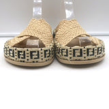 Fendi FF Reflections raffia crisscross slide sandals in natural beige, pre-owned authentic luxury