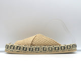 Fendi FF Reflections raffia crisscross slide sandals in natural beige, authentic pre-owned, gently worn luxury