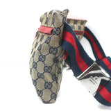 Gucci Double Pocket Belt Bag Brown GG Monogram Canvas & Red Leather