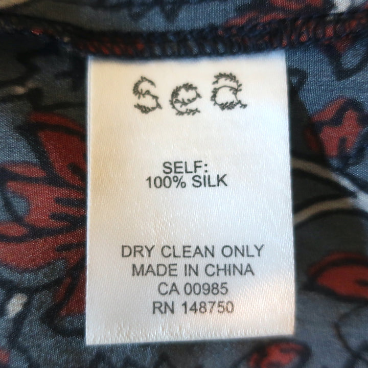 SEA Sleeveless Ruffle Top Navy Crochet Lace-Paneled Floral Print Silk Size 2
