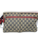 Gucci Double Pocket Belt Bag Brown GG Monogram Canvas & Red Leather