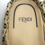 Fendi FF Reflections raffia crisscross slide sandals in natural beige, authentic, gently pre-owned luxury pair