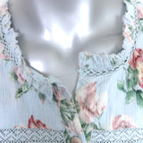LoveShackFancy Ruffle Top Blue Lace-Trim Floral Print Cotton Size Extra Small