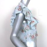 LoveShackFancy Ruffle Top Blue Lace-Trim Floral Print Cotton Size Extra Small