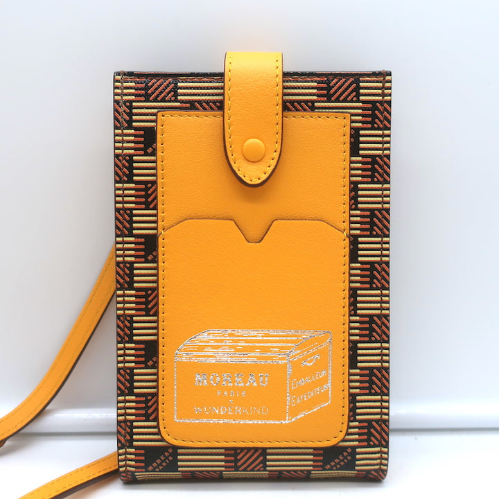 Moreau Paris Vertical Phone Pouch Marigold Canvas &amp; Leather Crossbody Bag NEW