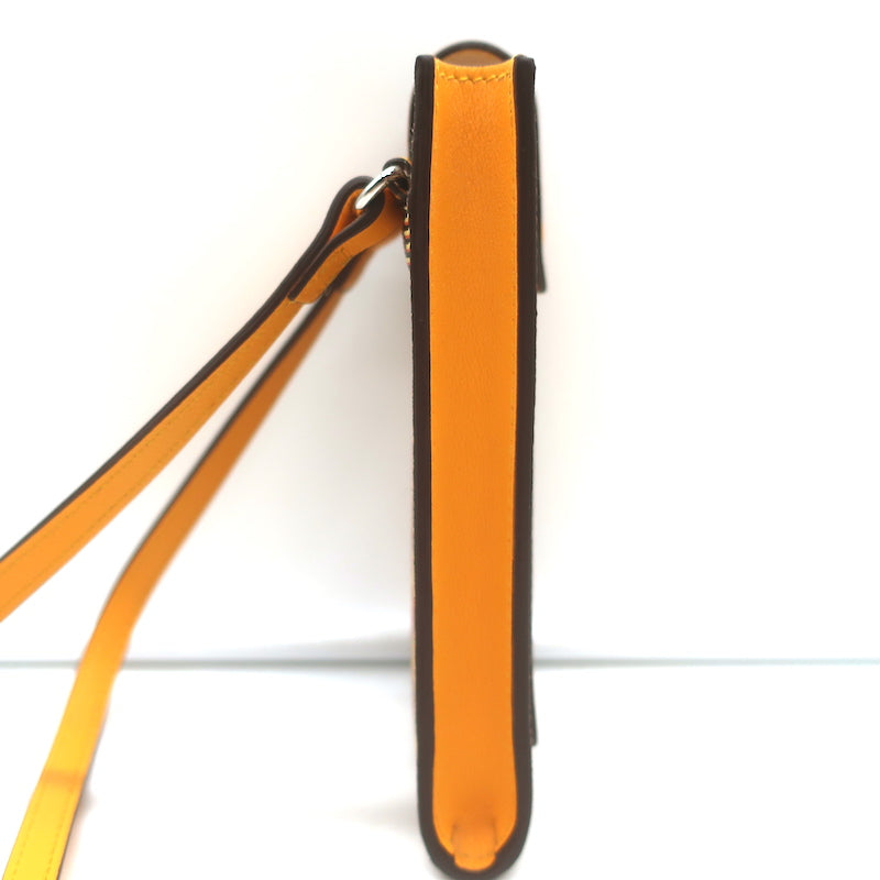 Moreau Paris Vertical Phone Pouch Marigold Canvas &amp; Leather Crossbody Bag NEW