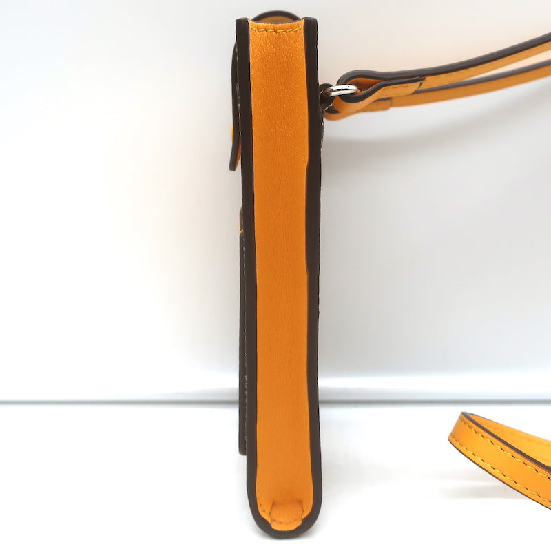 Moreau Paris Vertical Phone Pouch Marigold Canvas &amp; Leather Crossbody Bag NEW