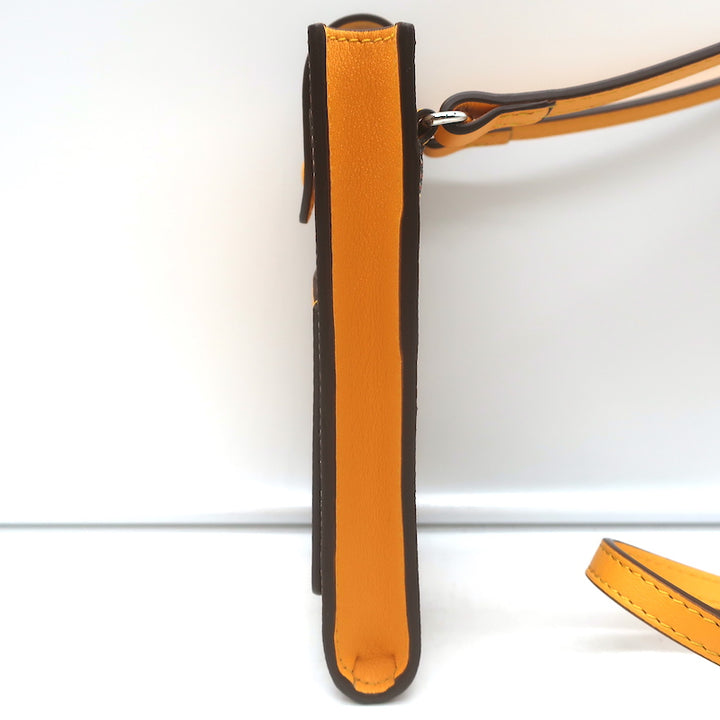 Moreau Paris Vertical Phone Pouch Marigold Canvas &amp; Leather Crossbody Bag NEW
