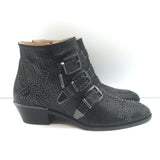 Chloe Susanna studded ankle boots in black textured leather, authentic pre-owned luxury, size 38