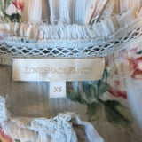 LoveShackFancy Ruffle Top Blue Lace-Trim Floral Print Cotton Size Extra Small