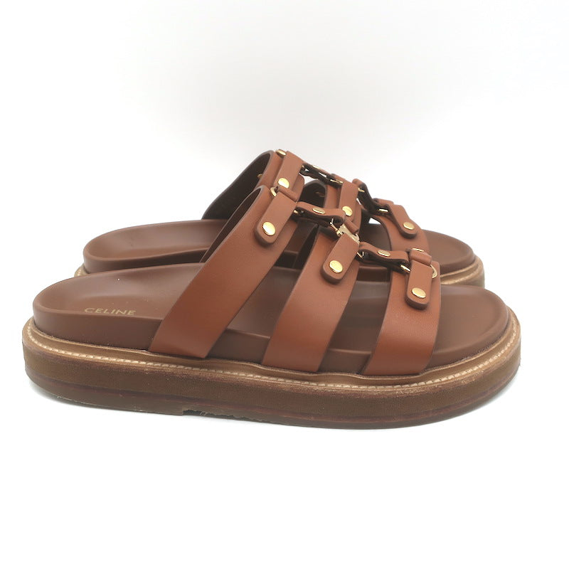 Celine Tippi Slide Sandals Brown Leather Size 36 US 7