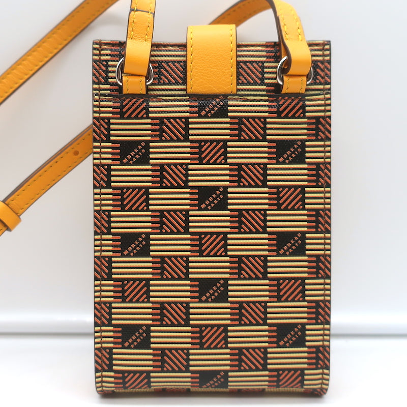 Moreau Paris Vertical Phone Pouch Marigold Canvas &amp; Leather Crossbody Bag NEW