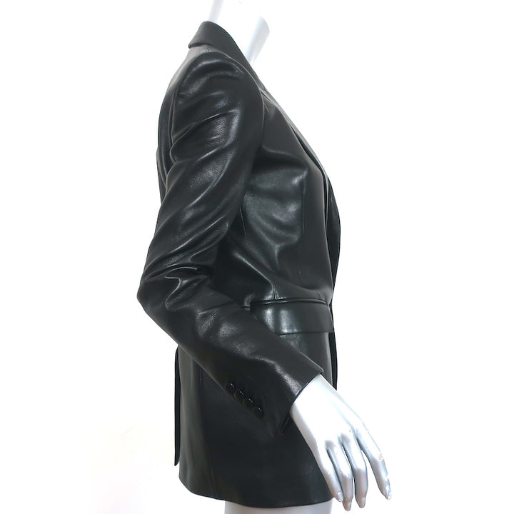 Saint Laurent Leather Blazer Black Size 38 One-Button Jacket