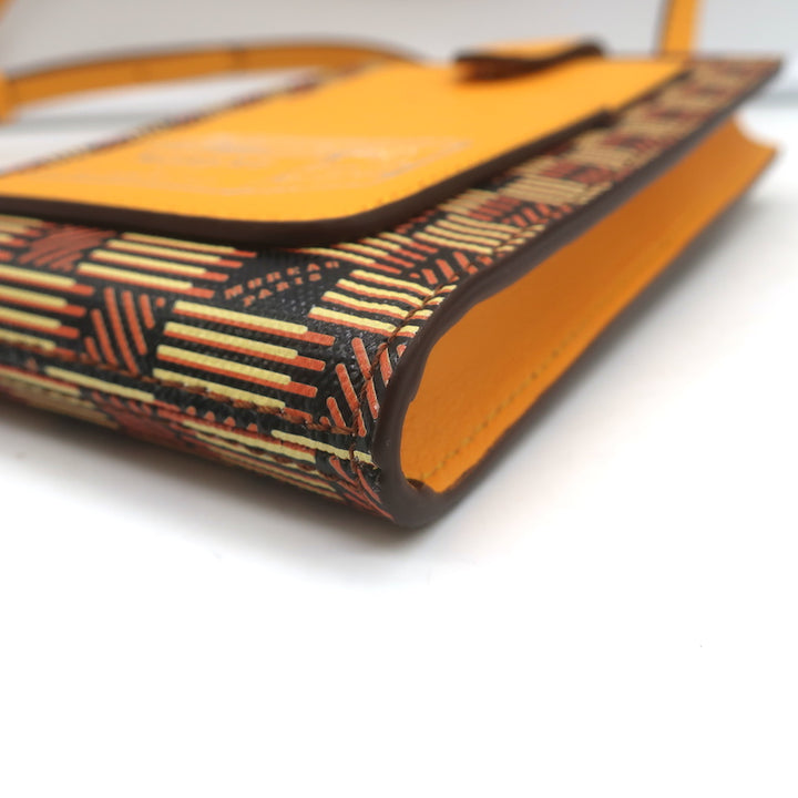 Moreau Paris Vertical Phone Pouch Marigold Canvas &amp; Leather Crossbody Bag NEW