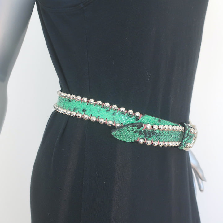 Isabel Marant Tokky Studded Belt Green Python-Embossed Leather Size Small NEW
