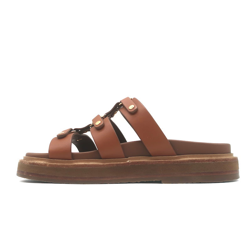 Celine Tippi Slide Sandals Brown Leather Size 36 US 7