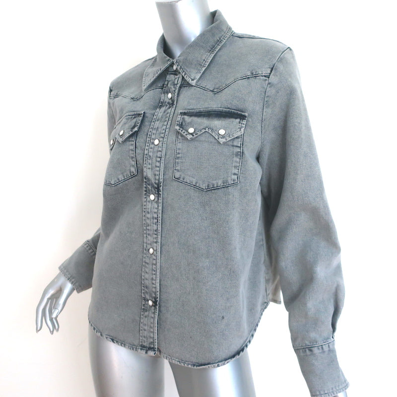 THE GREAT Western Snap-Front Shirt Gray Cotton Size 1 Long Sleeve Top