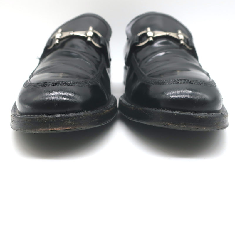 Salvatore Ferragamo Gancini Loafers Black Polished Leather Size 9