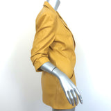 Zeynep Arcay Leather Blazer Amber Yellow Size US 8 Ruched Sleeve Jacket NEW