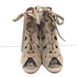 Alaia Lace-Up Cutout Ankle Boots Taupe Suede Size 37.5 Peep Toe Booties
