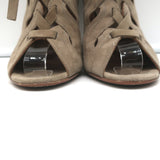 Alaia Lace-Up Cutout Ankle Boots Taupe Suede Size 37.5 Peep Toe Booties