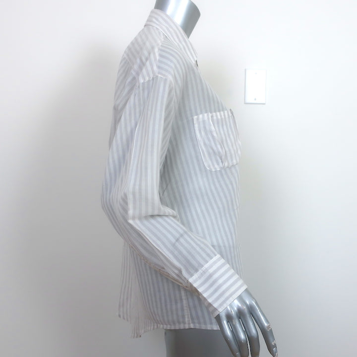 Elizabeth and James Striped Button Down Shirt White/Light Gray Cotton Size Small