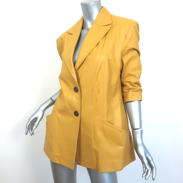 Zeynep Arcay Leather Blazer Amber Yellow Size US 8 Ruched Sleeve Jacket NEW