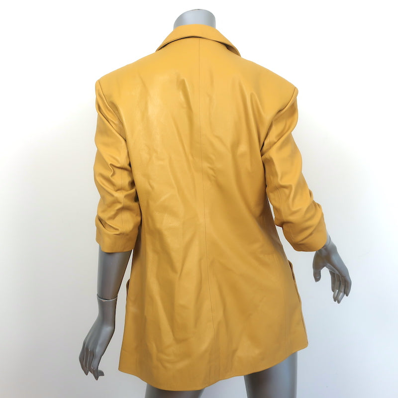 Zeynep Arcay Leather Blazer Amber Yellow Size US 8 Ruched Sleeve Jacket NEW