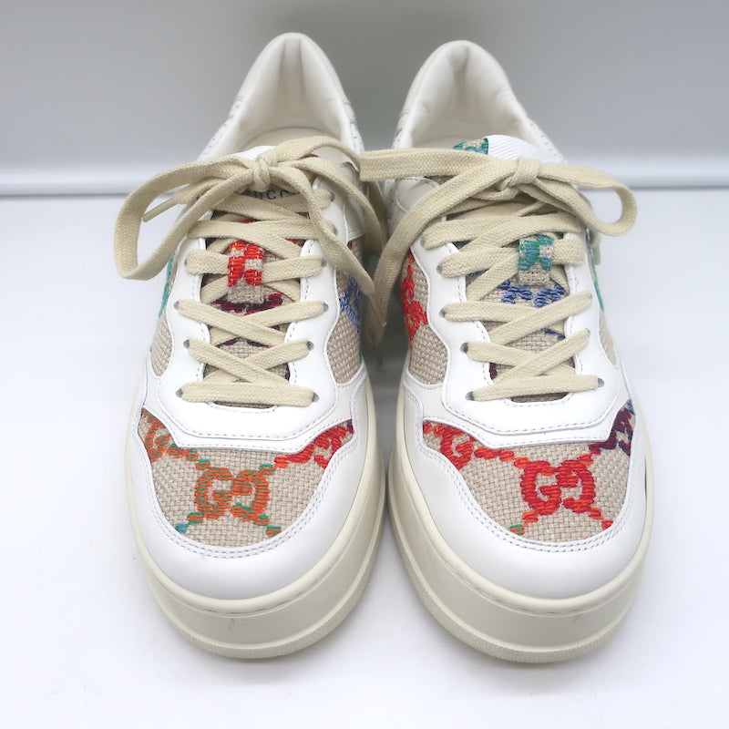 Gucci Dali GG-embroidered white leather platform sneakers — authentic pre-owned, gently worn
