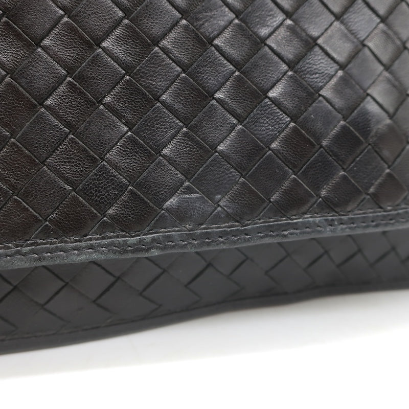 Vintage Bottega Veneta Intrecciato Large Flap Clutch Black Leather