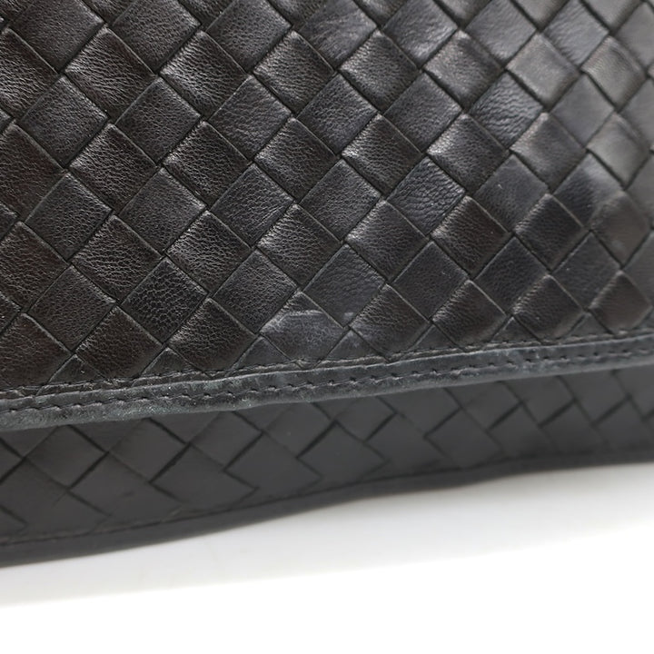Vintage Bottega Veneta Intrecciato Large Flap Clutch Black Leather
