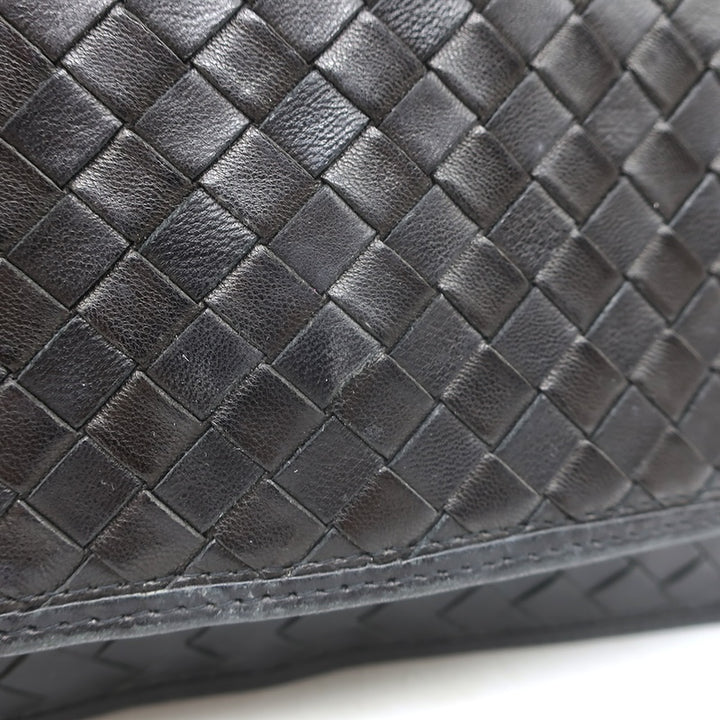 Vintage Bottega Veneta Intrecciato Large Flap Clutch Black Leather