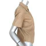 Nanushka Clare Vegan Leather Shirt Beige Size Small Short Sleeve Top