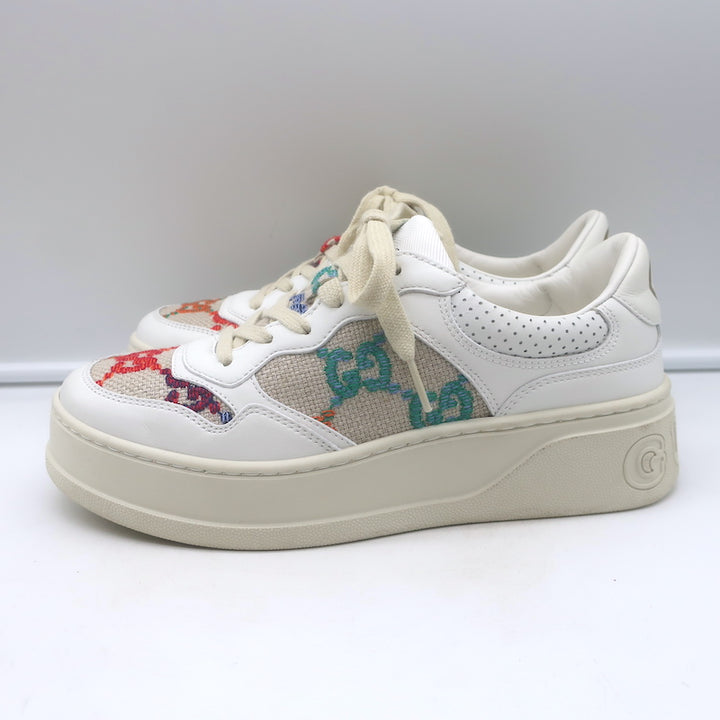 Gucci Dali GG-embroidered platform sneakers, white leather, authentic pre-owned women&