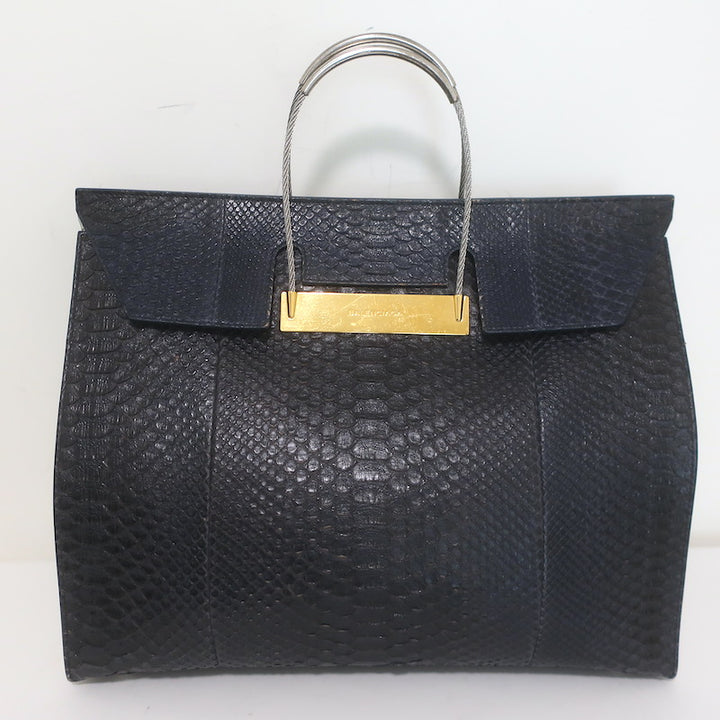 Balenciaga Large Cable Flap Shopper Tote Black Snakeskin &amp; White Leather